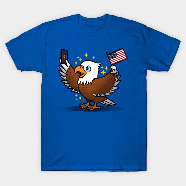 Funny Cute American Bald Eagle Taking Selfie 4th Of July Proud American Cartoon T-Shirt by Originals By Boggs